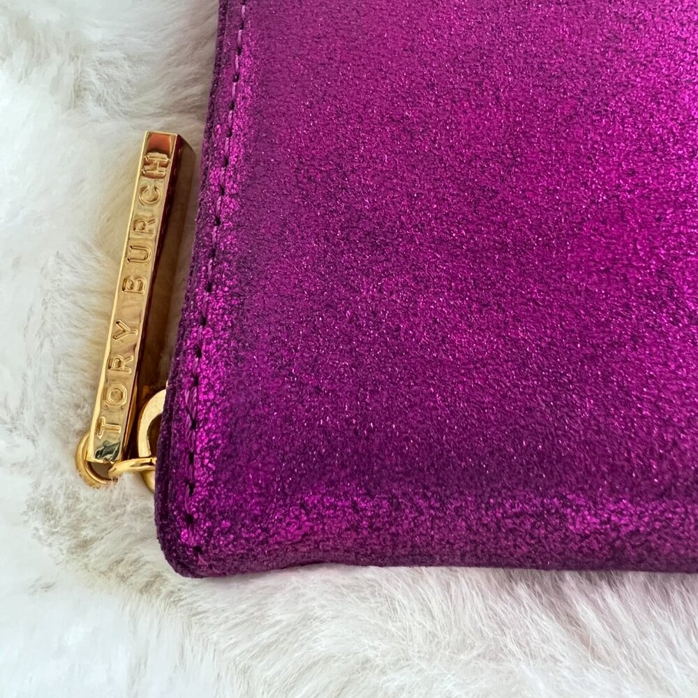 NEW NWT TORY BURCH ZIP CONTINENTAL ZIP AROUND WALLET LEATHER SUEDE FUCHSIA $195